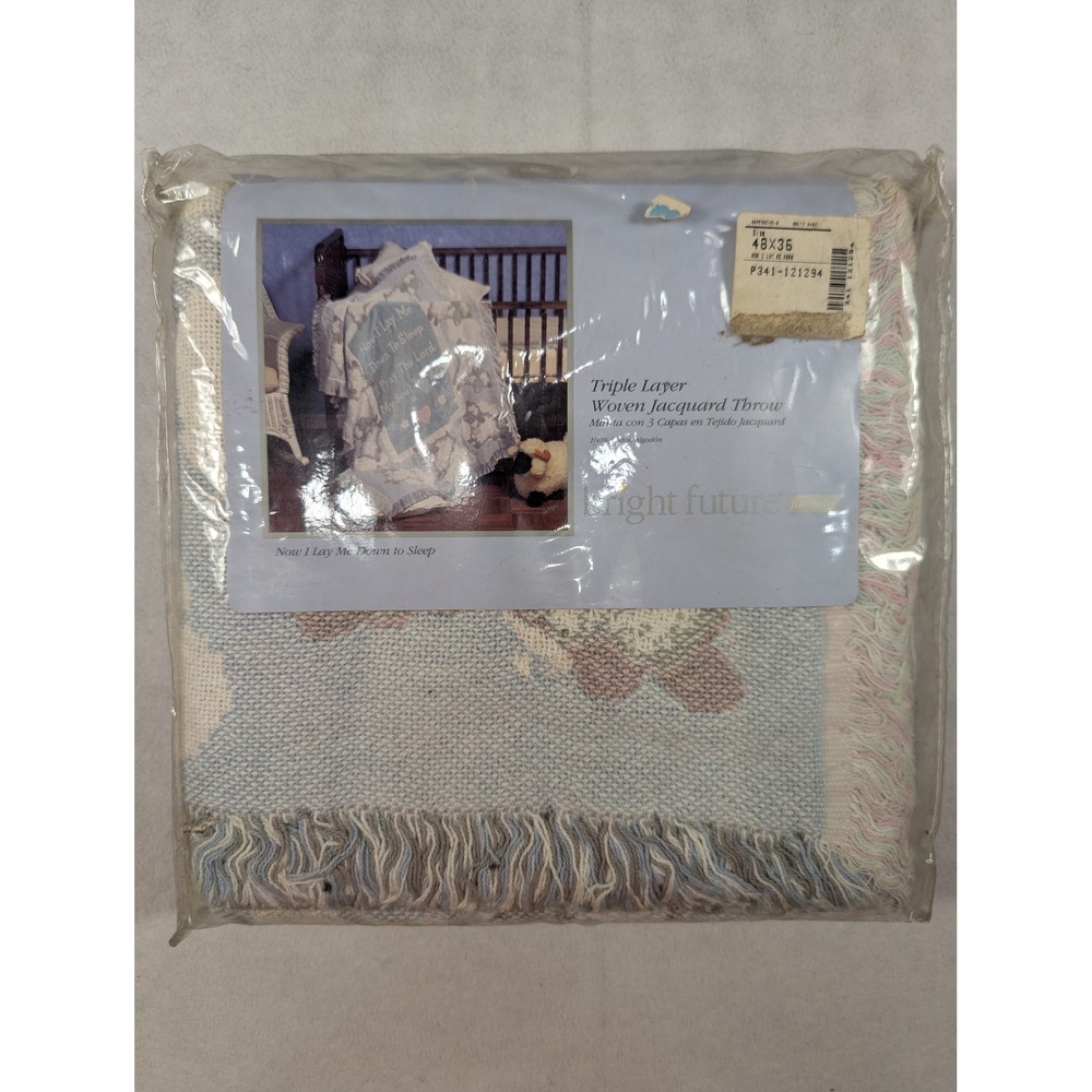 Vintage Bright Future Baby Woven Jacquard Throw Now I Lay Me Down To Sleep 36x48